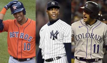Beisbolistas cubanos Yuli Gurriel, Aroldis Chapman y José Iglesias