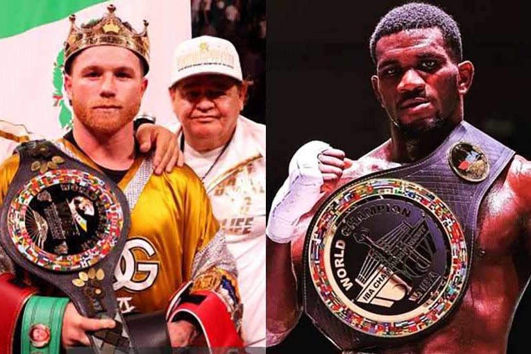 Boxeadores Canelo Álvarez y Yoenlis Hernández