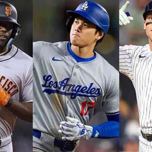 Beisbolistas Jorge Soler, Shohei Ohtani y Aaron Judge